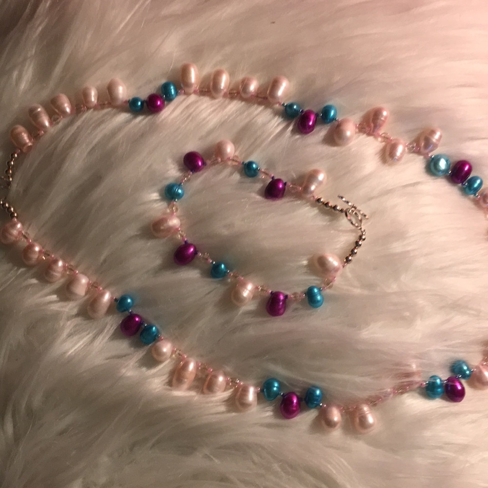 🔥Colorful Faux Pearl Necklace and Bracelet
